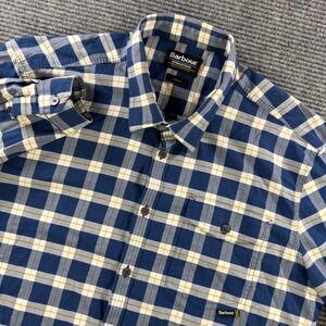 Barbour International Haden Shirt Mens Large Blue Plaid Slim Fit Button Up